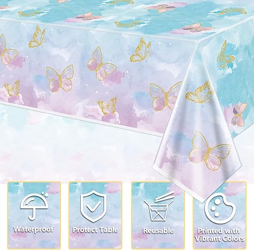 Miniatura 3 de 4 manteles de fiesta de mariposas, mantel de decoración de cumpleaños de mariposa, manteles rectangulares coloridos con diseño de mariposa para