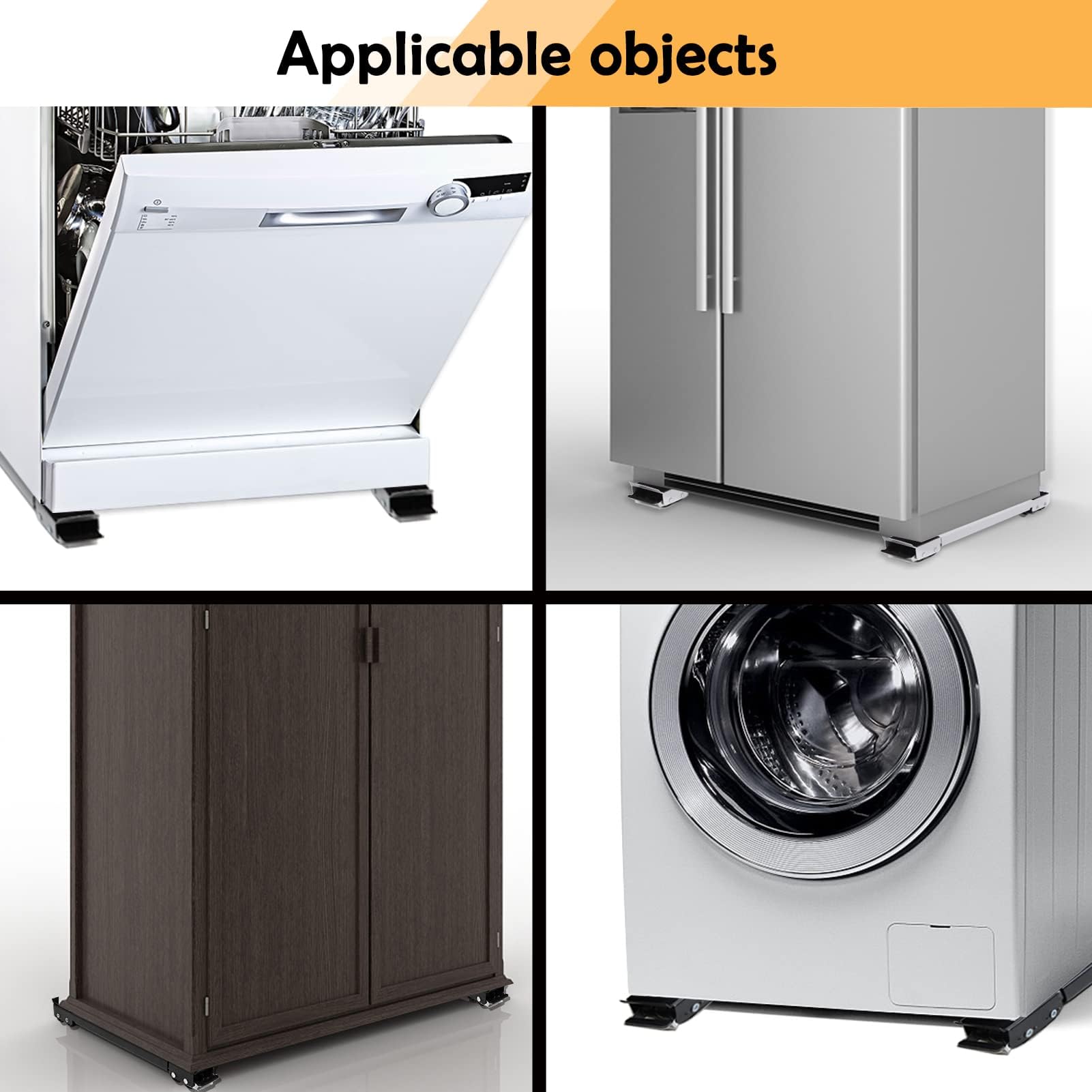 2 unidades de soporte ajustable para lavadoras, ruedas de muebles de acero inoxidable, pueden soportar 300 kg, ruedas de transporte de muebles con base antideslizante de goma para