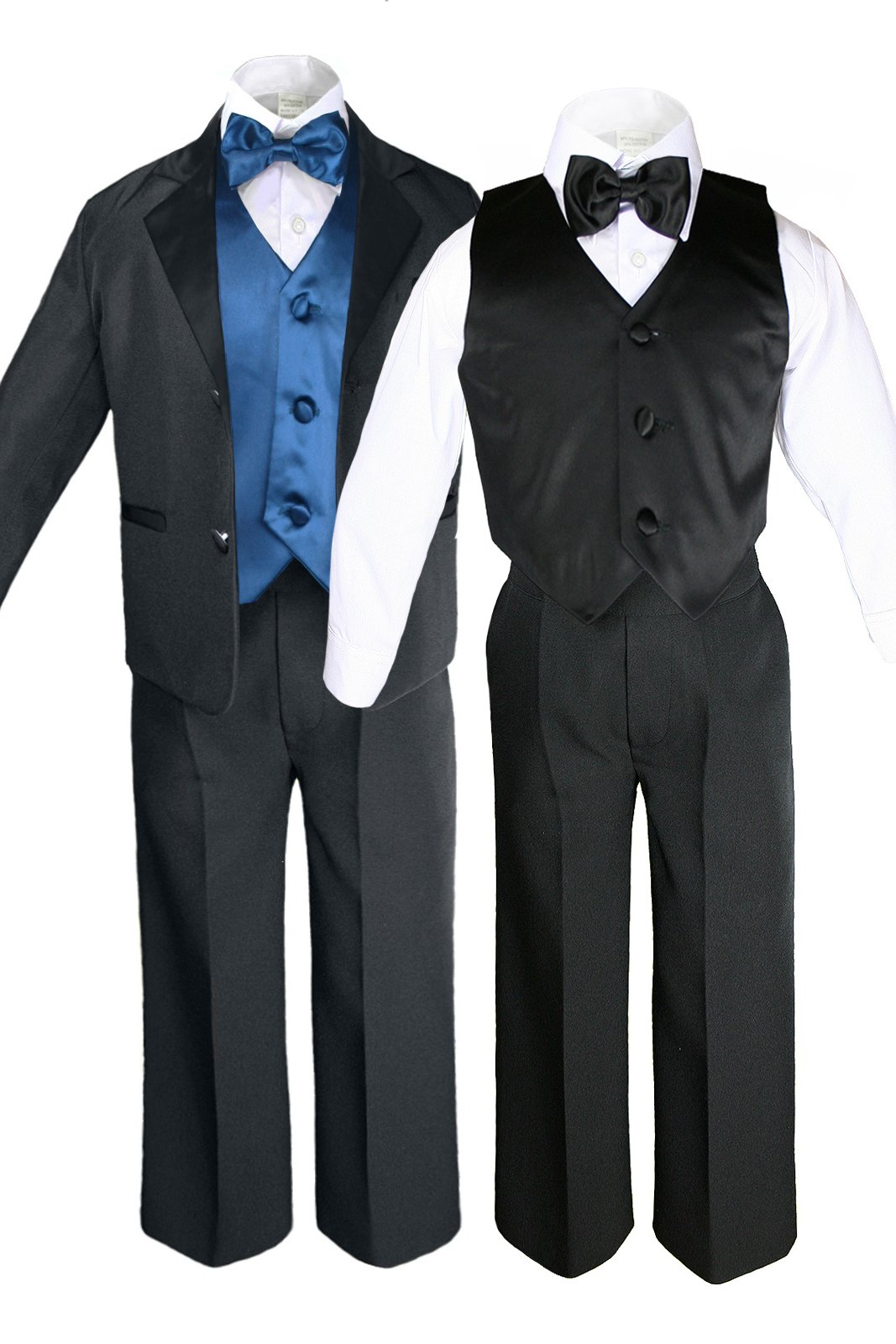 7pc Formal Boy Black Green Teal Suit Tuxedo Bow Tie Vest Set (S-20) (5)