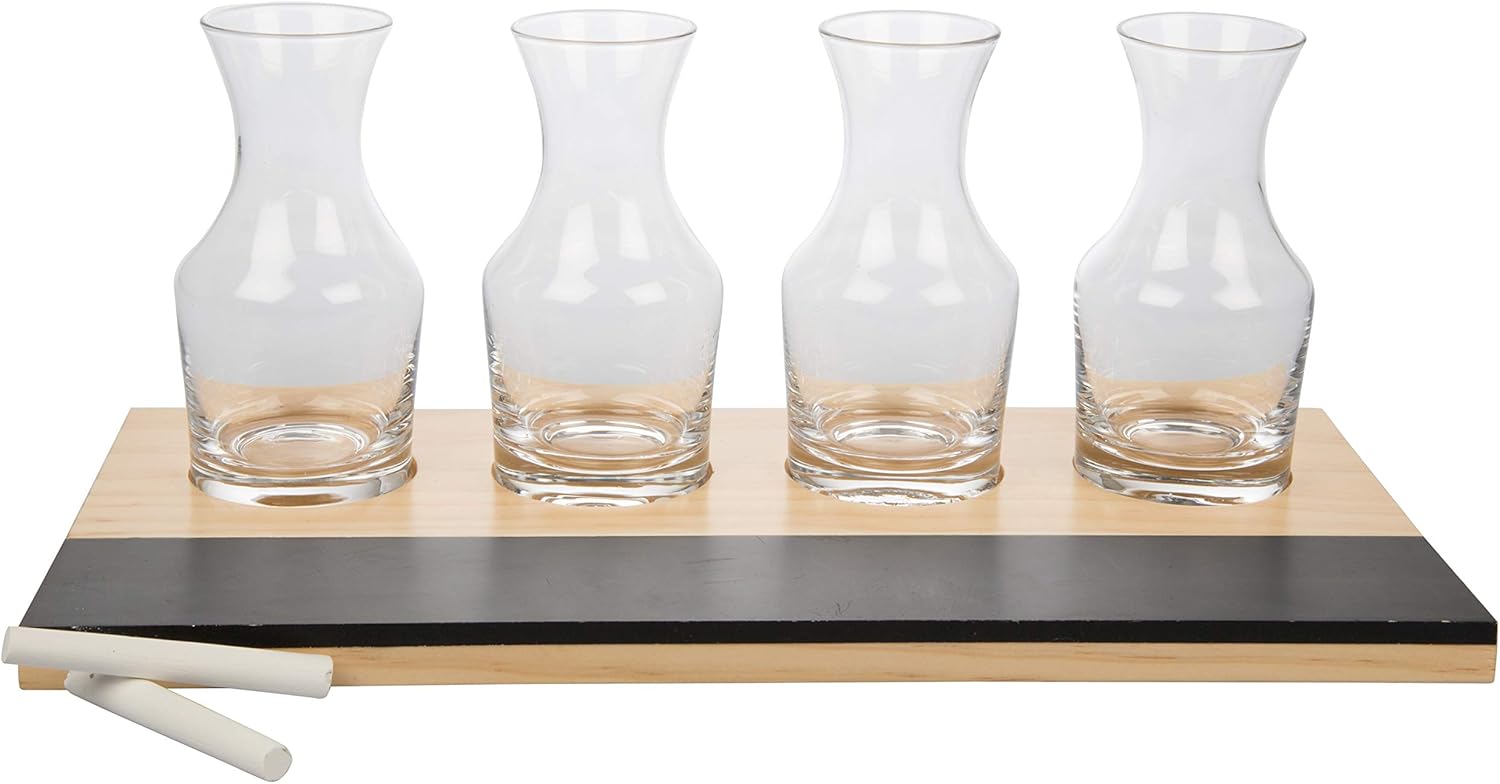 D'Eco Wine Tasting Flight Sampler Boards (2 Pack)- Set Includes Eight 6 oz Decanter Glasses & 2 Wood Paddles w Chalkboards- Great for Charcuterie Boards, Wine Tastings & Brunch - Wedding Gift