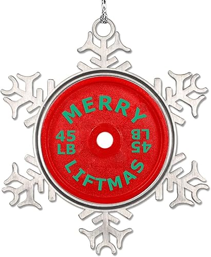 Miniatura 7 de Plato de pesas con barra para amantes del fitness, adornos de Navidad 2022, adornos de copo de nieve, decoraciones de Navidad para árbol, novedad de