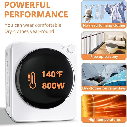 Miniatura 7 de Secadoras de ropa compactas de 800 W, 1.6 pies cúbicos de carga frontal, secadora de ropa eléctrica con bañera de acero inoxidable para