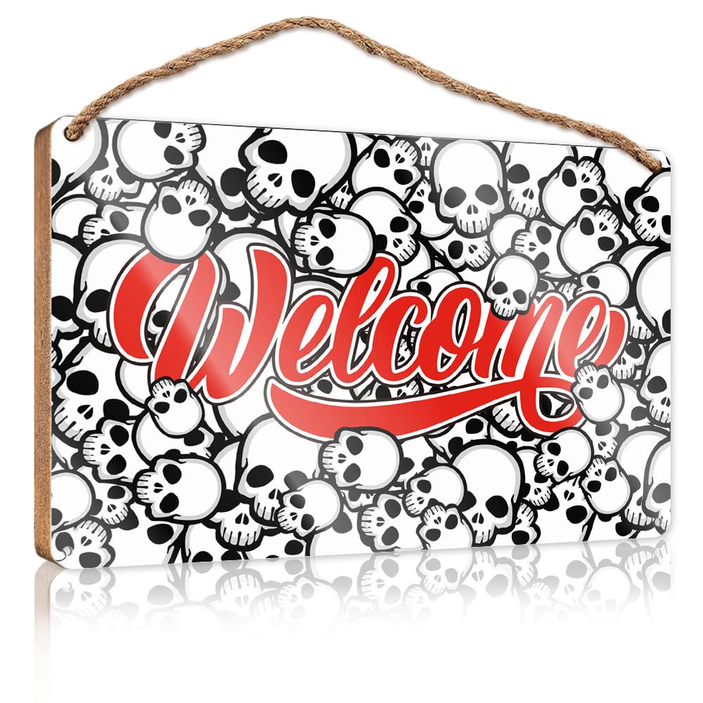 Yyhleh Men's One Color Hanging Plaque Sign Halloween Funny Welcome Wooden Sign(15X28cm)