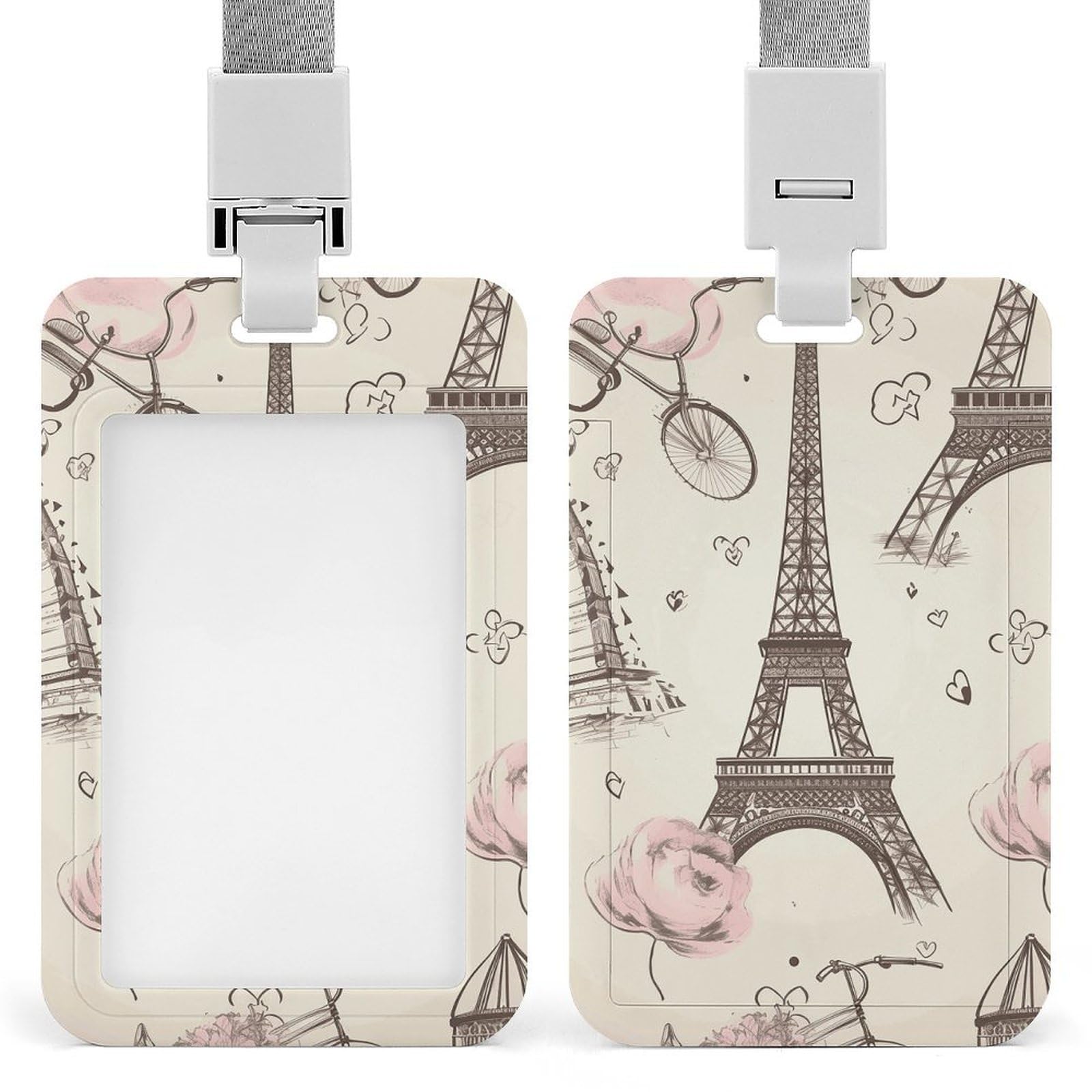 ID Card Holders for Lanyard,The Eiffel Tower Printed Badge Holder with Clear Window,Plastic Vertical Bus Pass Holders for Work Teacher Nurse Employees Proximity Key Cards Women Men — image 1