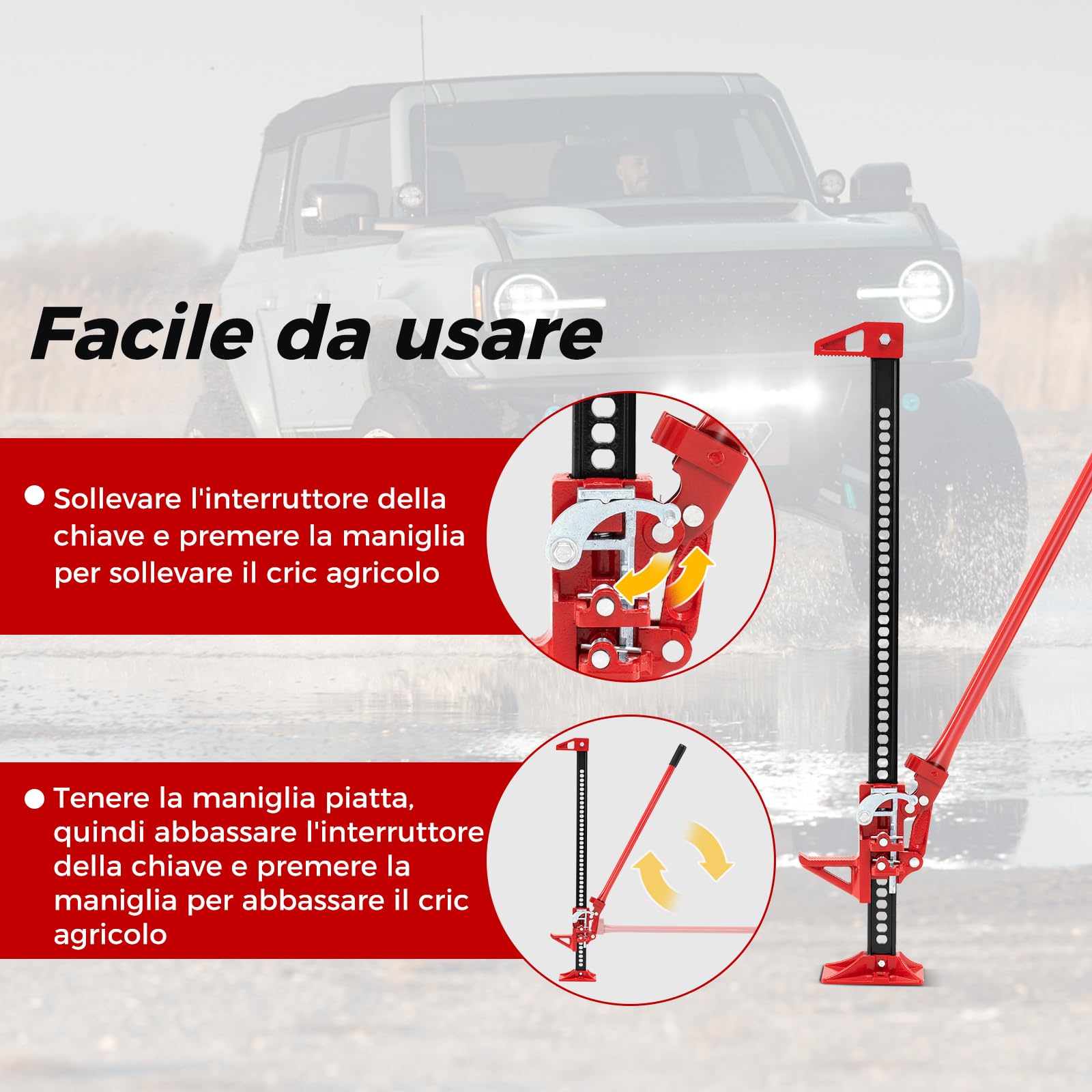 COSTWAY Cric per Auto a Cremagliera, Capacità di Sollevamento di 3000 kg, Cric di Sollevamento Pesante per Auto, Camion, Jeep, Quad, UTV e SUV