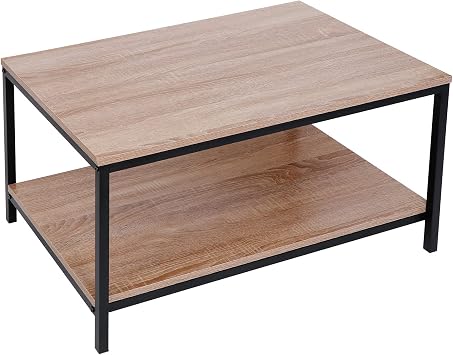 Modern Industrial Coffee Table, 2-Tier 32 Inch Accent Table w/Storage Shelf for Living Room, Dining Room,Home,Office Light Brown