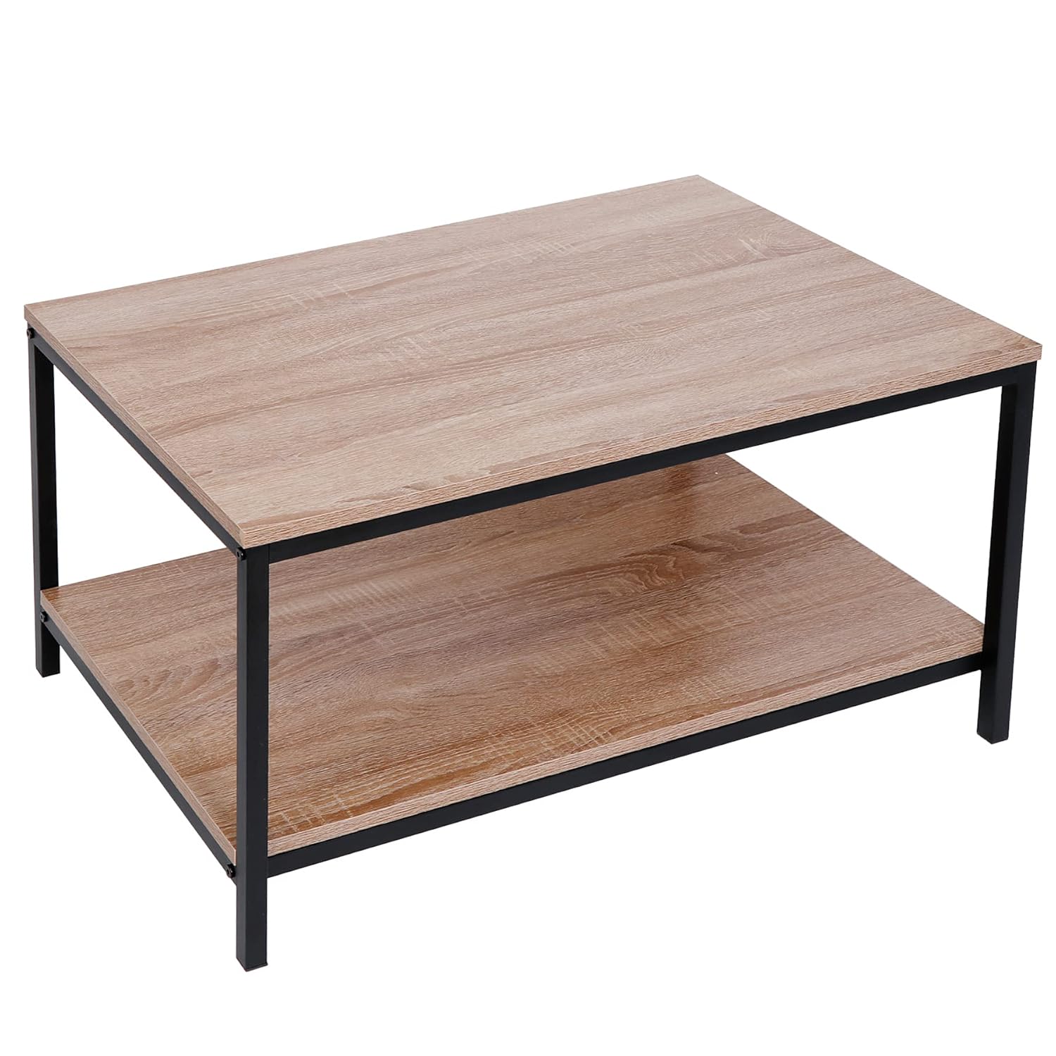 Saicool Modern Industrial Coffee Table 2-Tier 32 Inch Accent Table w Storage Shelf for Living Room Dining Room