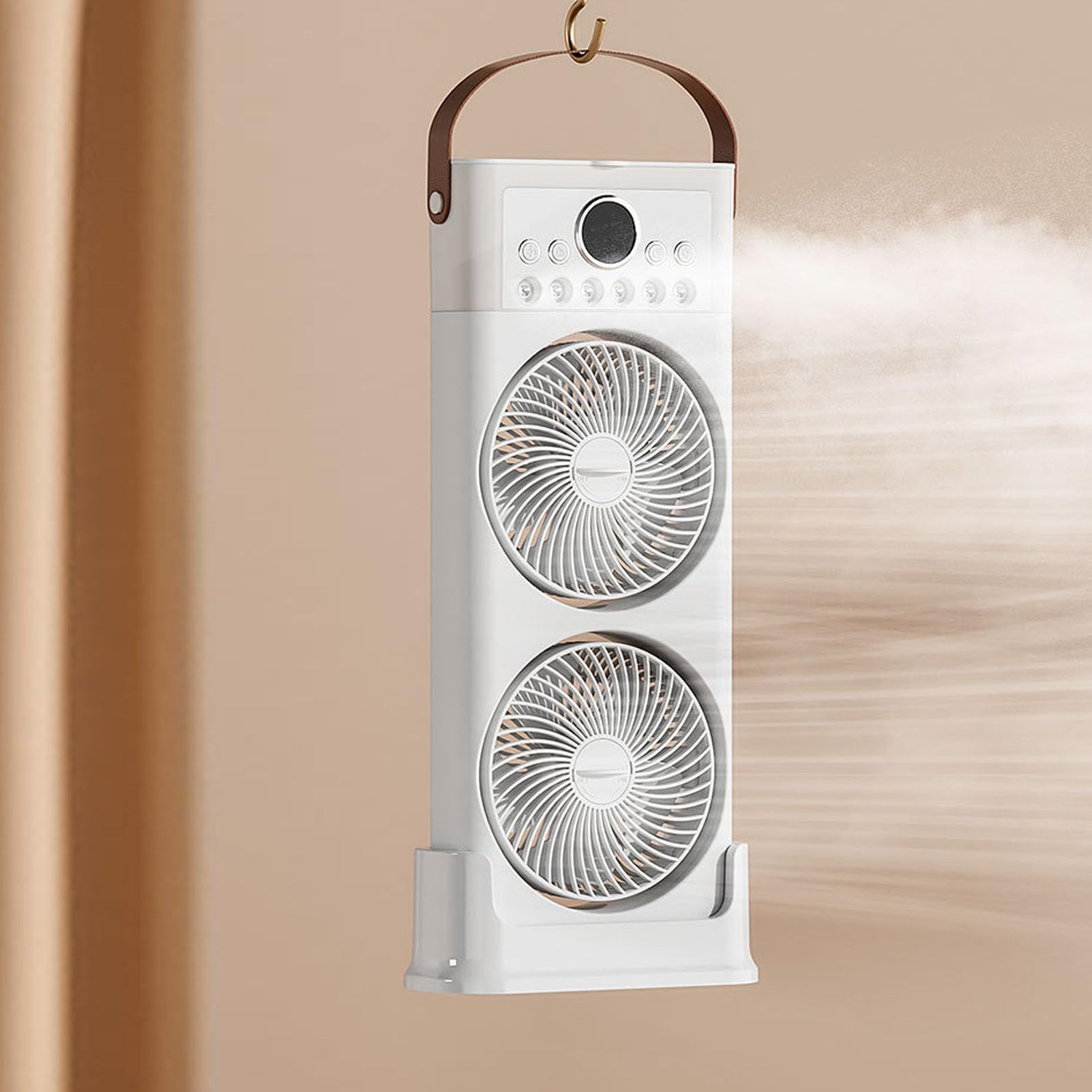 Ventilateur de Refroidissement à Double Ventilateur, 6 Buses, de Bureau Réglable à 360 Degrés avec Batterie de 2400 MAh et Télécommande, Moteur sans Balais à Faible
