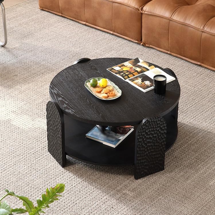 Table basse noire ronde bout de canapé salon et boutique - 6