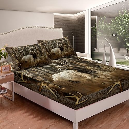 Miniatura 3 de Sábanas de cama rústicas de ciervo para cabaña, cabaña, cabaña, alce, cuernos, cornamentos, tamaño matrimonial, juego de ropa de cama de campo de