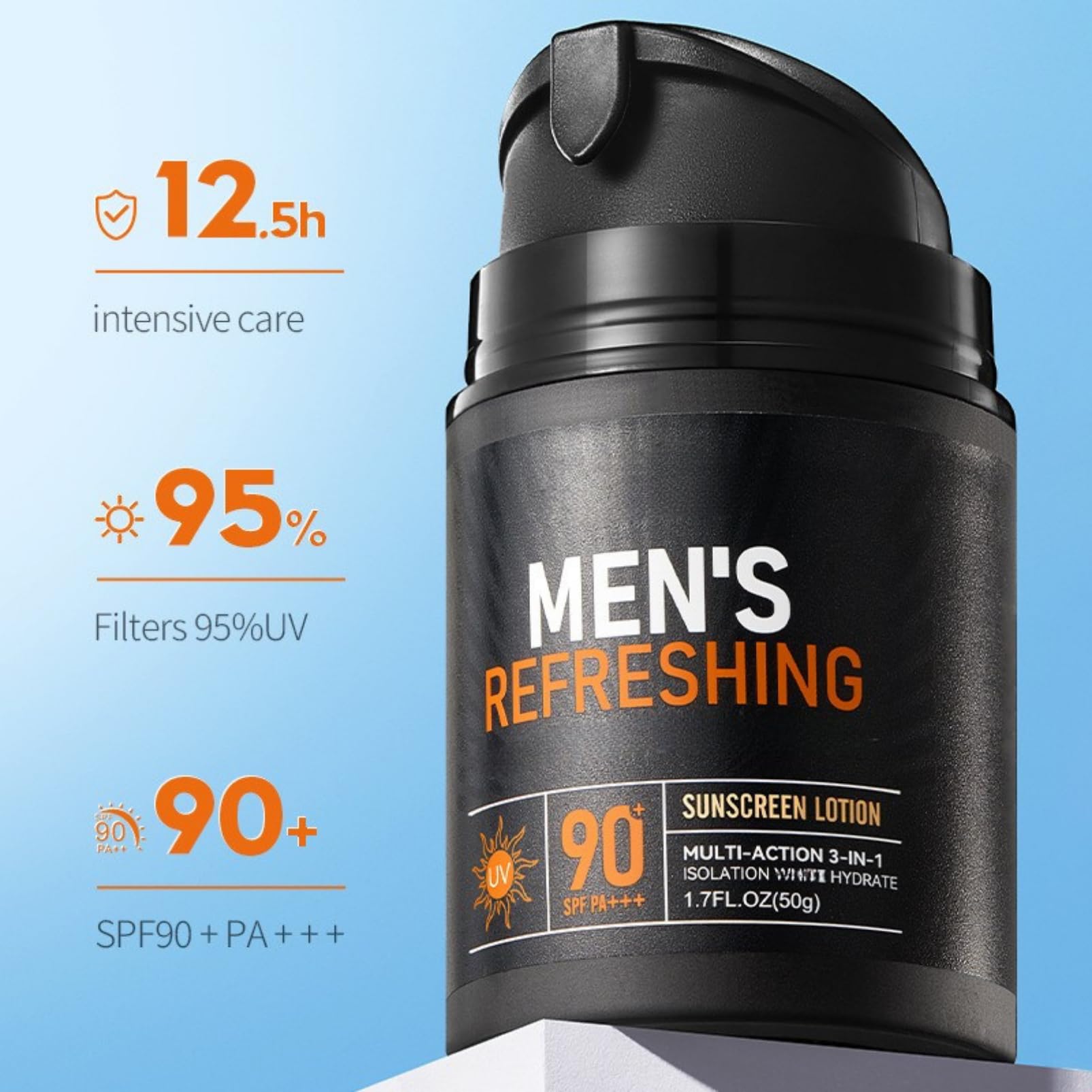 Sunscreen for Men SPF 90+, Mens Moisturiser Face with UVA/UVB Protection, Waterproof & Sweat Resistant Sun Lotion - Image 3