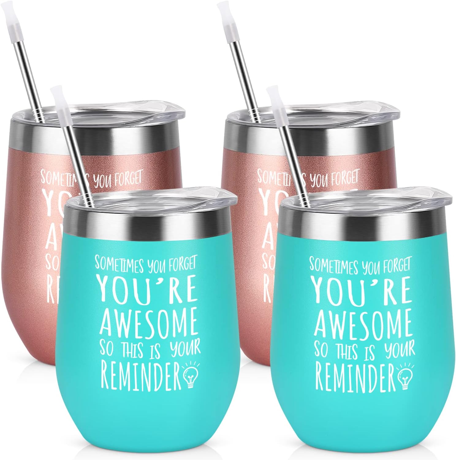 CozyHome Thank You Gifts for Women, 4 Pack Sometimes You Forget You're Awesome Stainless Steel Wine Tumbler, Appreciation Gifts for Women Her Friends Coworker Sister, 12oz Awesome Tumbler, Mix Color