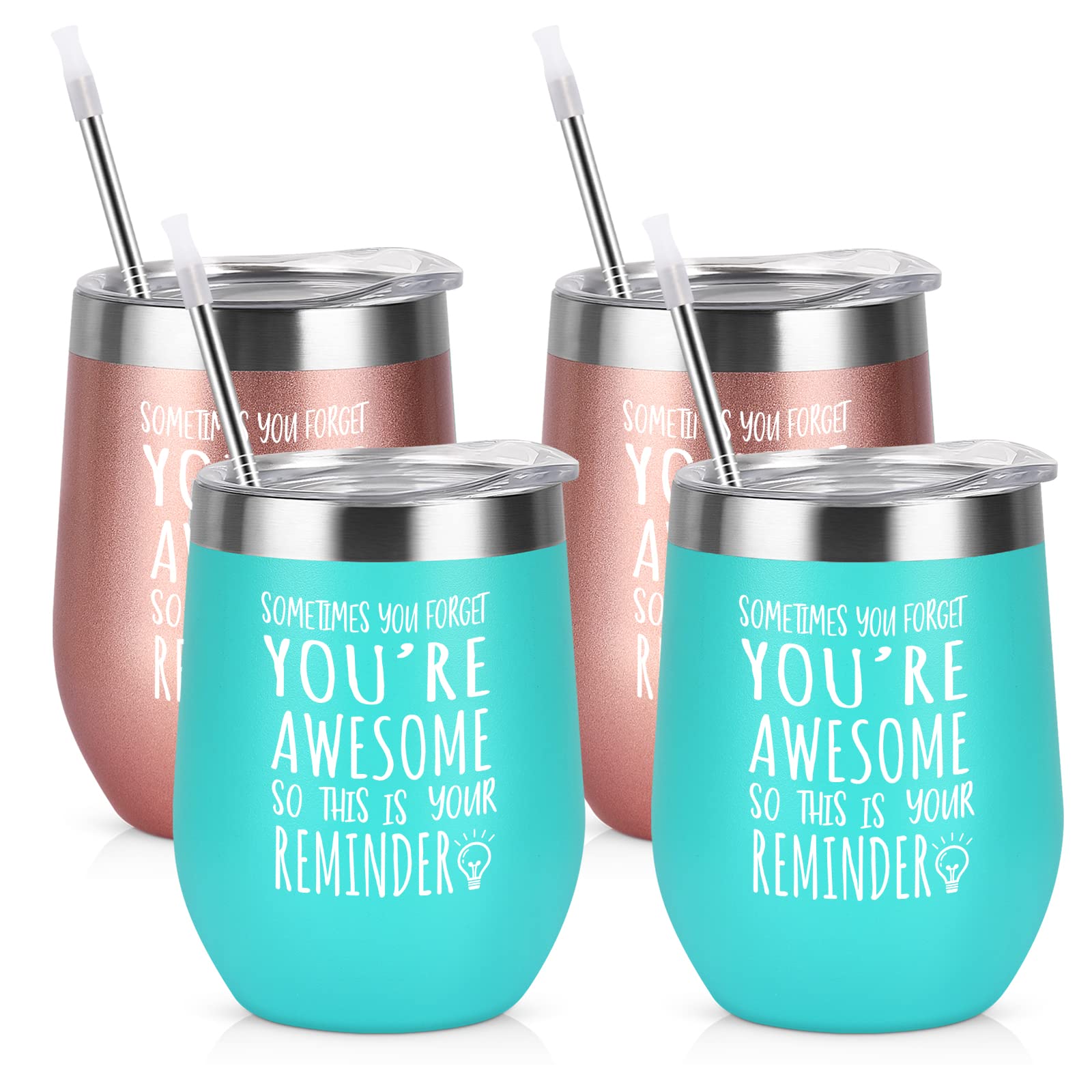 CozyHome Thank You Gifts for Women, 4 Pack Sometimes You Forget You're Awesome Stainless Steel Wine Tumbler, Appreciation Gifts for Women Her Friends Coworker Sister, 12oz Awesome Tumbler, Mix Color