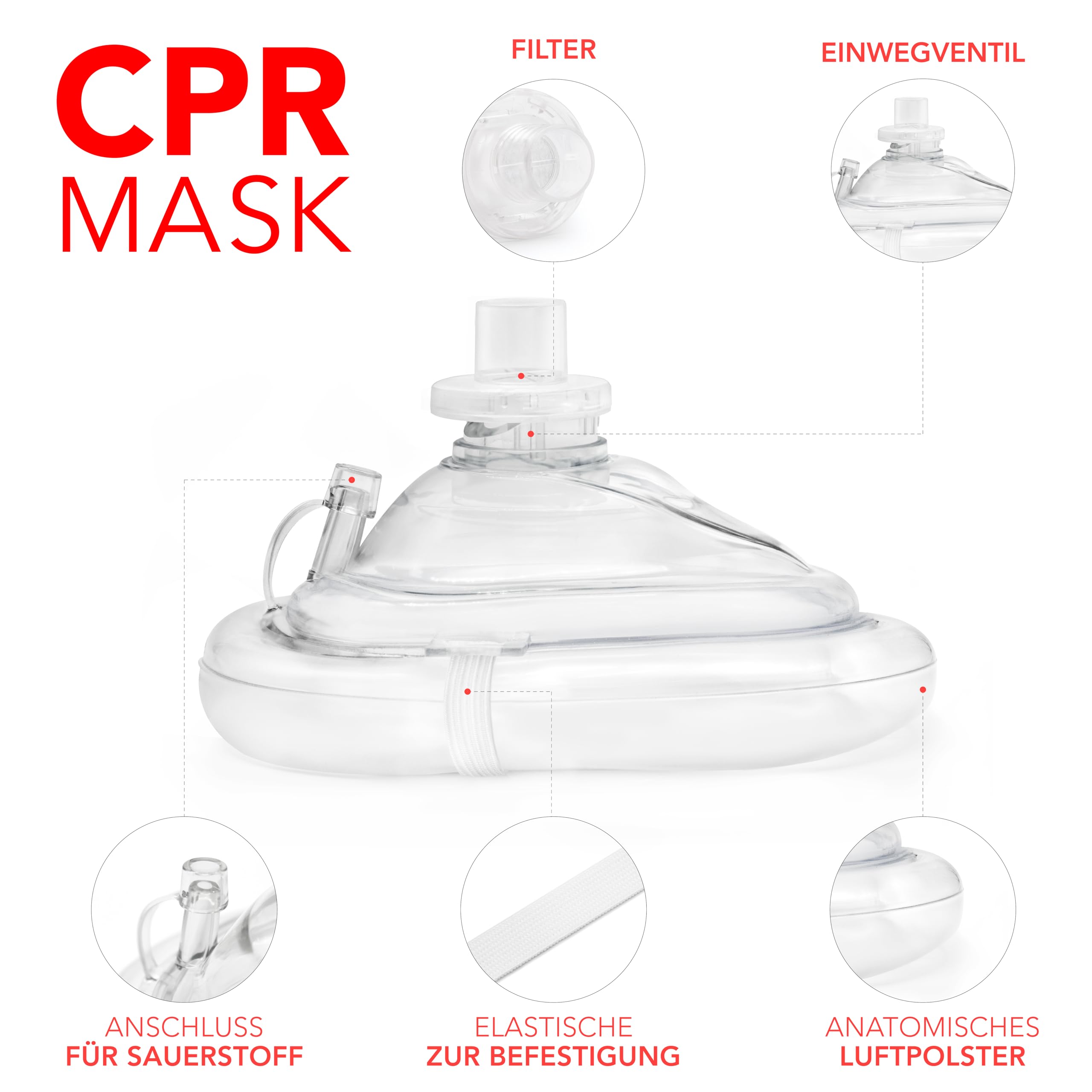 AIESI® CPR Pocket Maske für Erste Hilfe, Mund-zu-Mund-Beatmung mit Einwegventil und Filter (50er Pack)