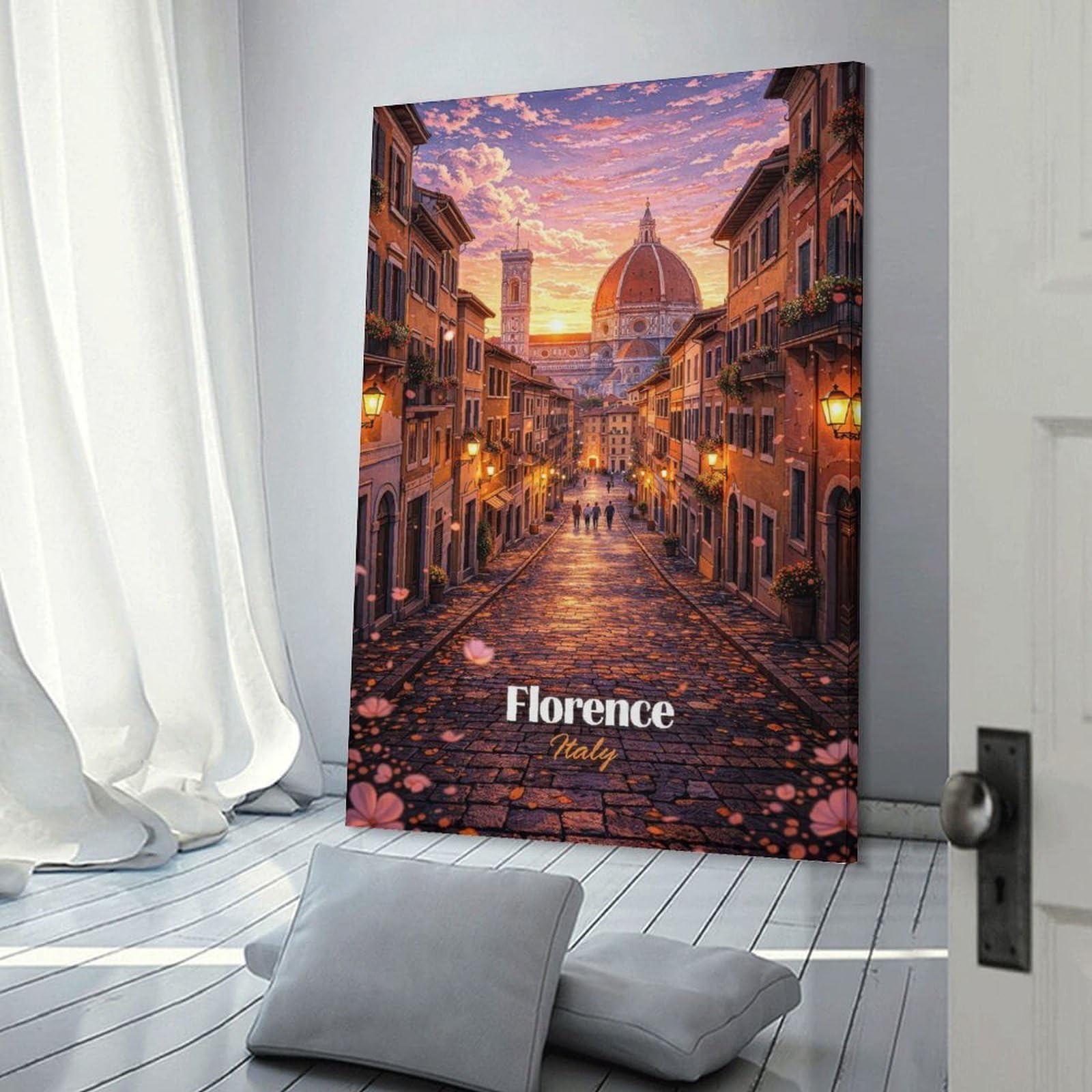 Junmoney Florence Italy Street Scene Decorative Wall Artwork, 20x30inch(50x75cm), for New Homes, Bedrooms Or Workspaces, Gift Idea for Housewarming And Birthdays