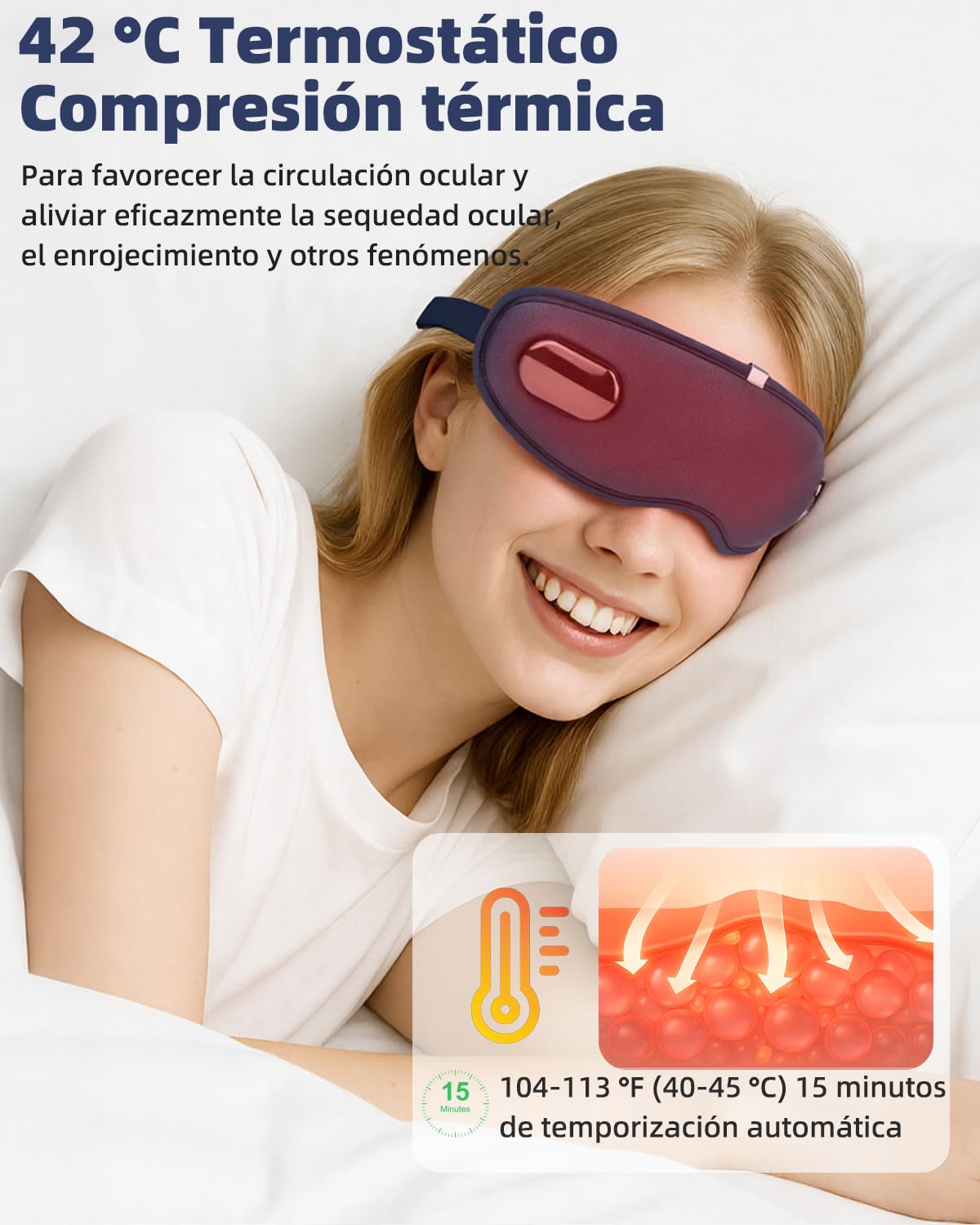 Masajeador Ocular, máscara Ocular eléctrica con Calor y vibración, masajeador Plegable para la Cabeza con 6 Modos para Reducir la Fatiga Ocular, aliviar el Dolor de Cabeza