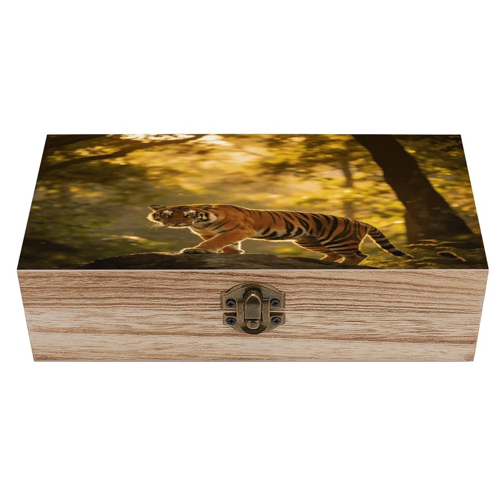 LZQPOEAS Tiger Wooden Keepsake Box Wooden Storage Box Container with Hinged Lid Beautiful Wood Memory Box Decorative Jewelry Case for Crafts Art Hobbies & Trinket Storage