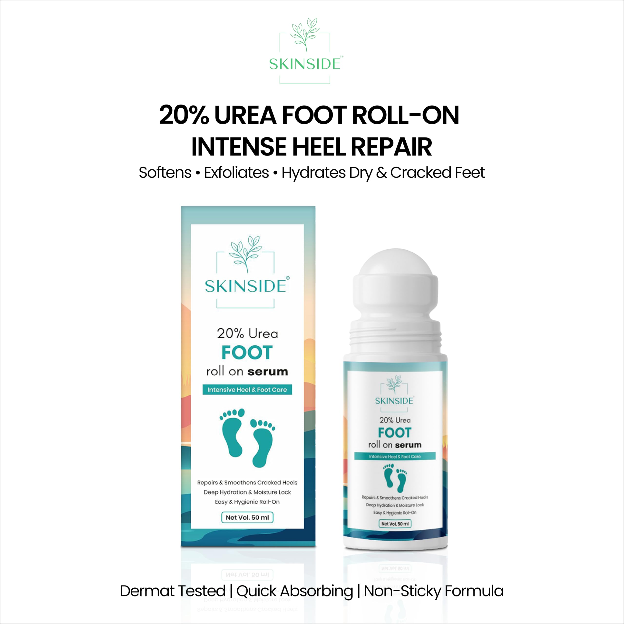 SkinSide 20% Urea Foot Roll On for Cracked Heels & Dry Feet | Lactic Acid + Salicylic Acid | Callus Remover & Heel Repair Serum | Softens Rough Skin | Non-Sticky Formula | 50ml - Image 2 thumbnail