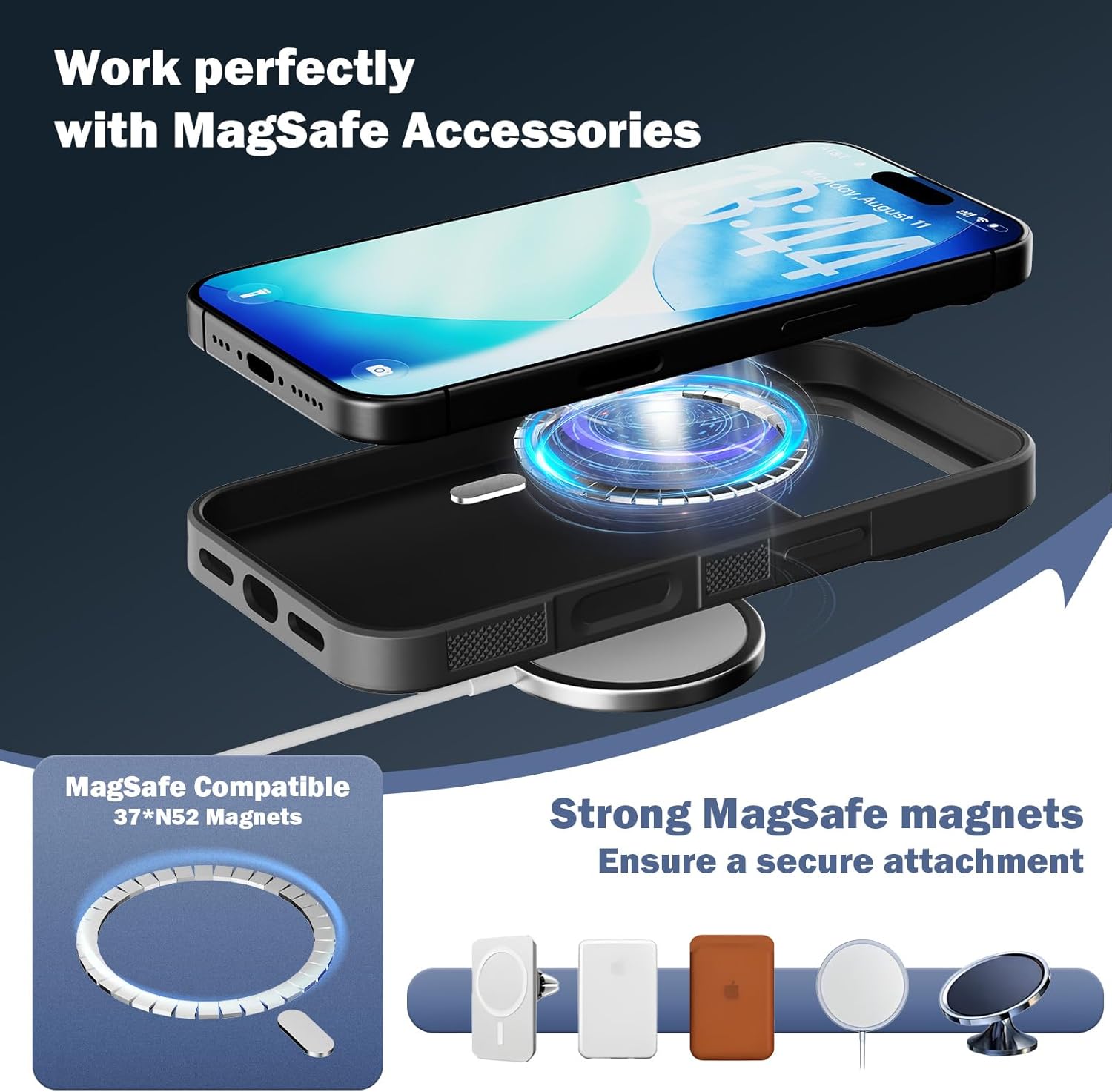 molzar Grip Series for iPhone 17 Pro Case with Real Forged Carbon Fiber, Grippy Edges Design, Built-in Magnets, Compatible with MagSafe Chargers and Accessories, Glossy Black/Blue