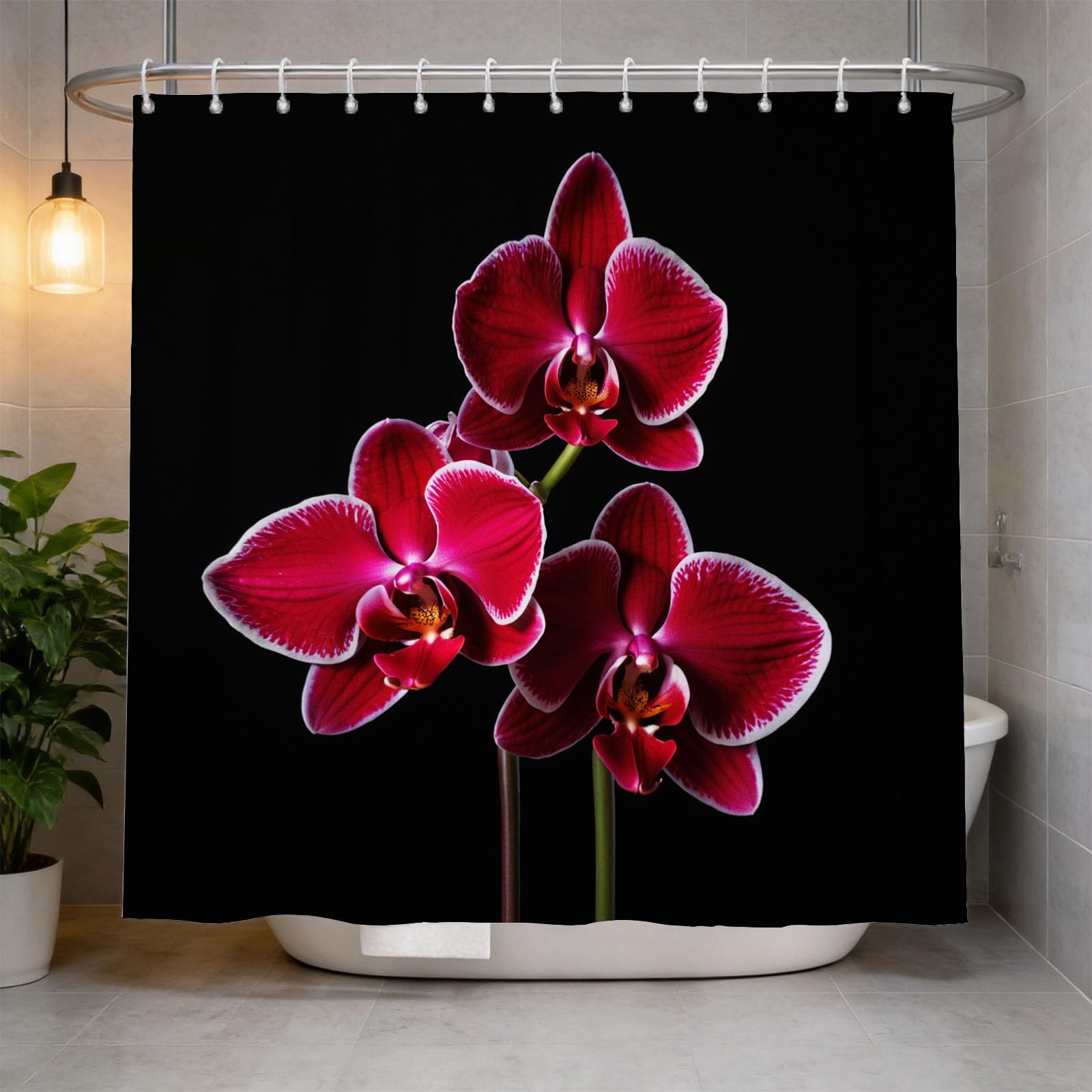 Hongduo 3D Orchid Shower Curtain for Stalls Bathtubs Floral Bathroom Decor Shower Curtain Set Polyester Fabric Waterproof 200x200cm/79X79 Inch with Hooks