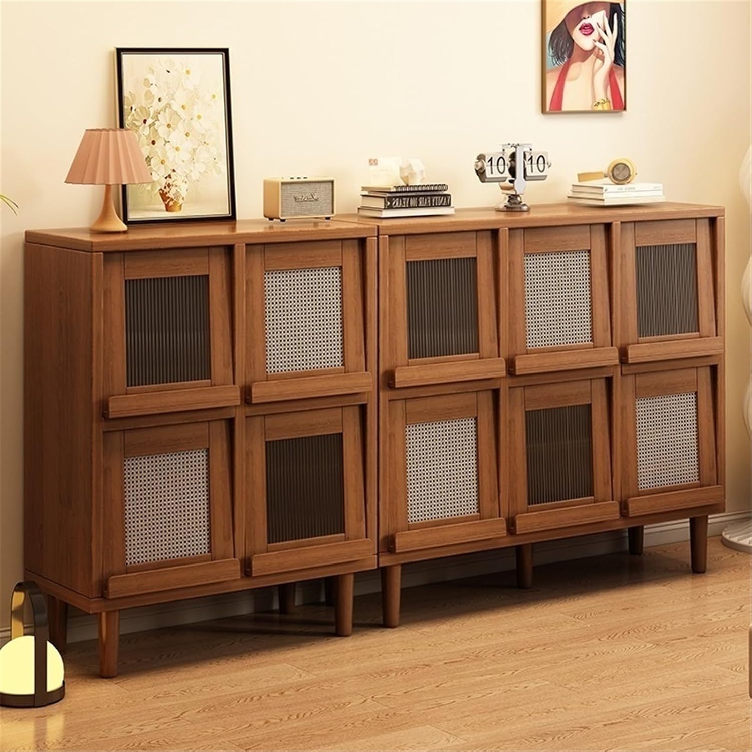 Sideboard Cabinet Tall Sideboard with 6 Compartments for Living Room Tea/Coffee Storage Console Coffee Table