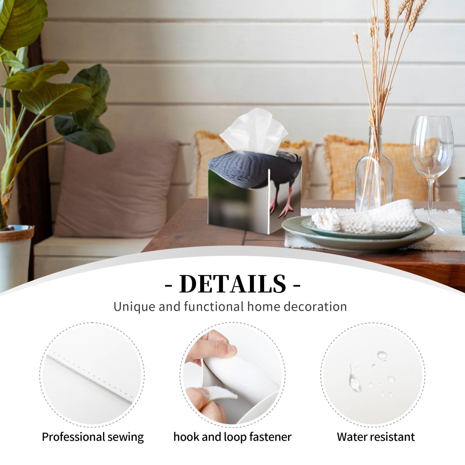 Grey Pigeon Premium Double-Sided Leather Tissue Box - Waterproof