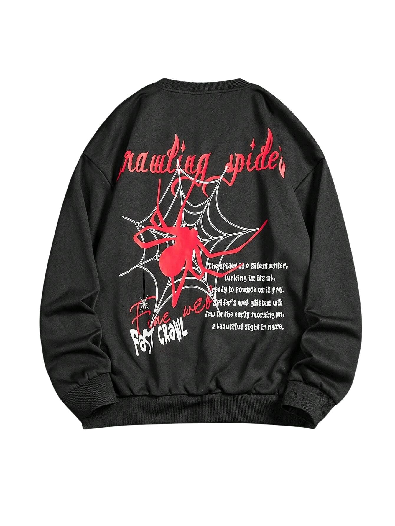 Crawling Spider Silent Hunter Casual Everyday Sweatshirt Going Out Crew Neck Black Graphic Long Sleeve Horror Sweatshirt-image-33