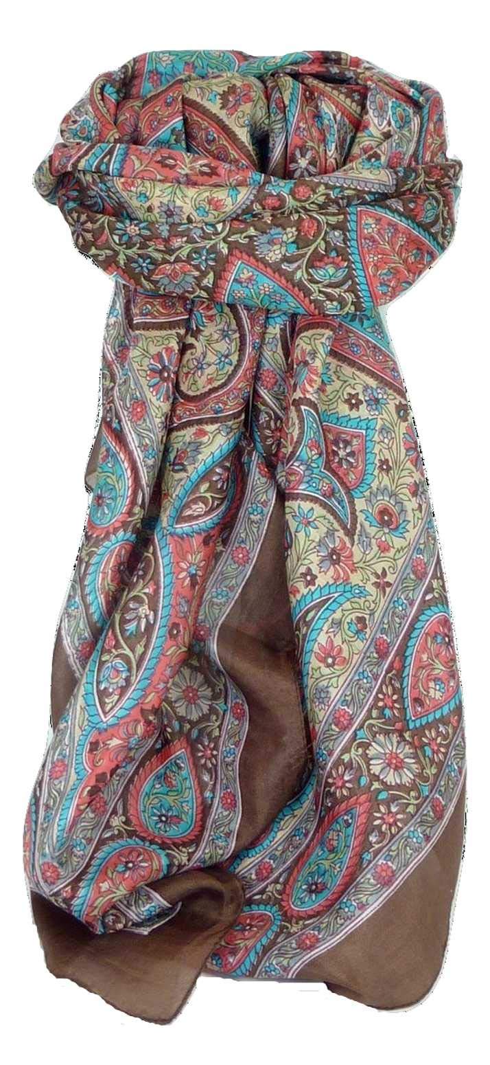 Pashmina & Silk Classic Paisley Square Scarf Mulberry Silk Balay Chocolate