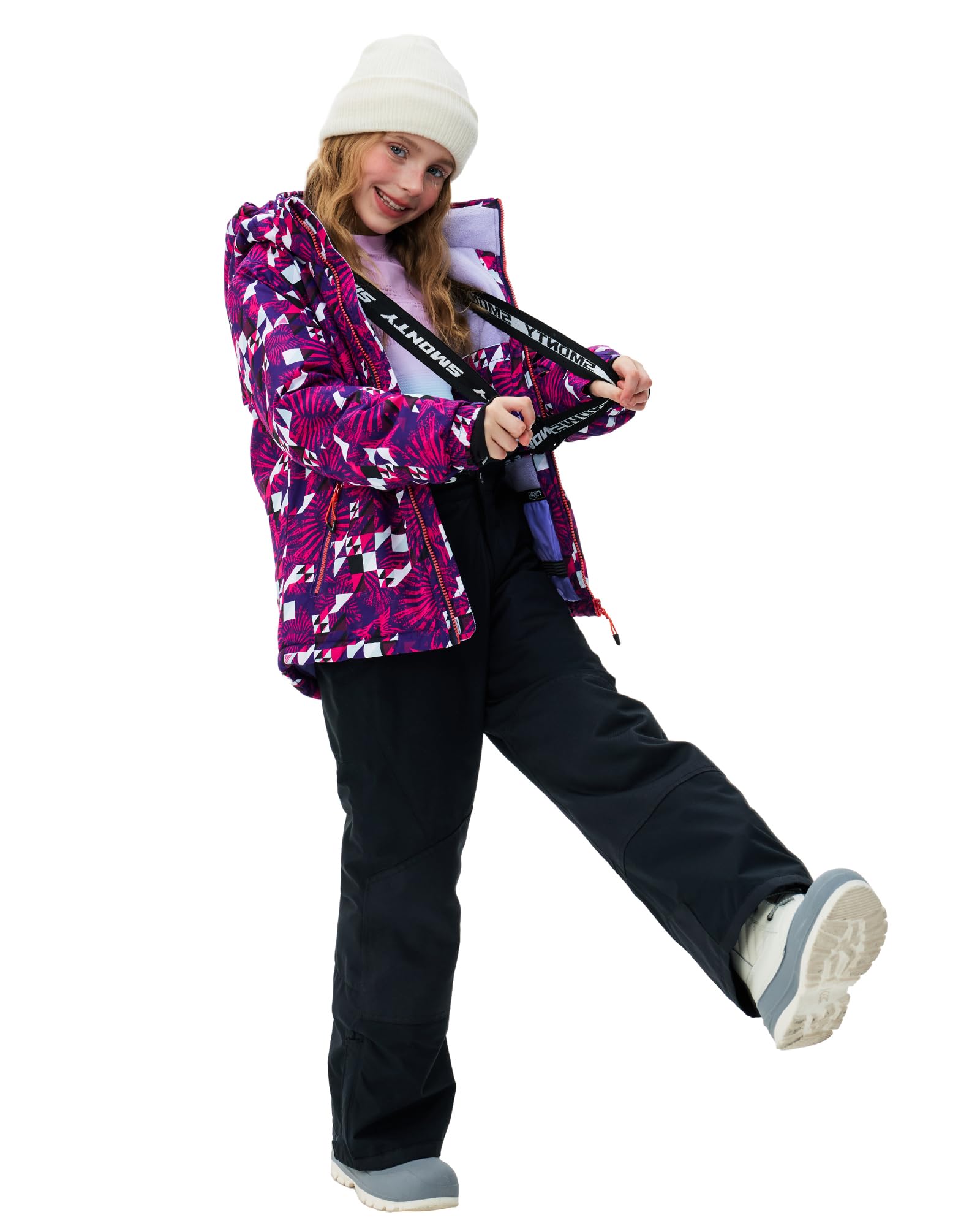 SMONTY Kinder Schneeanzug für Mädchen Winter Skijacke & Hose Set Kapuzenträger Set Winddicht Wasserdicht Warm