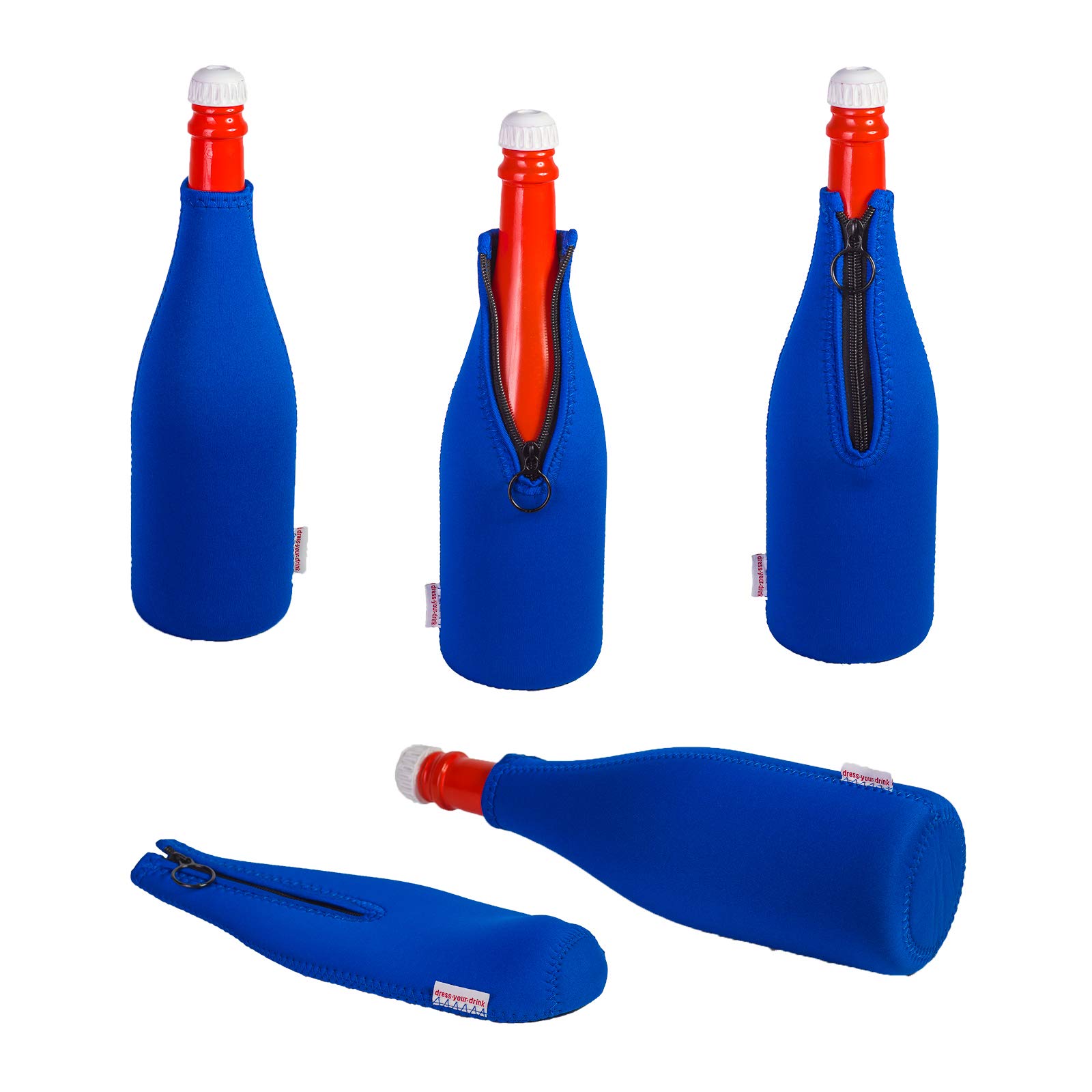 Sektkühler 0,75l Neopren, Flaschenkühler, Weinkühler, Getränkekühler, DRESS-YOUR-DRINK (Blau, 5er Spar-Set)