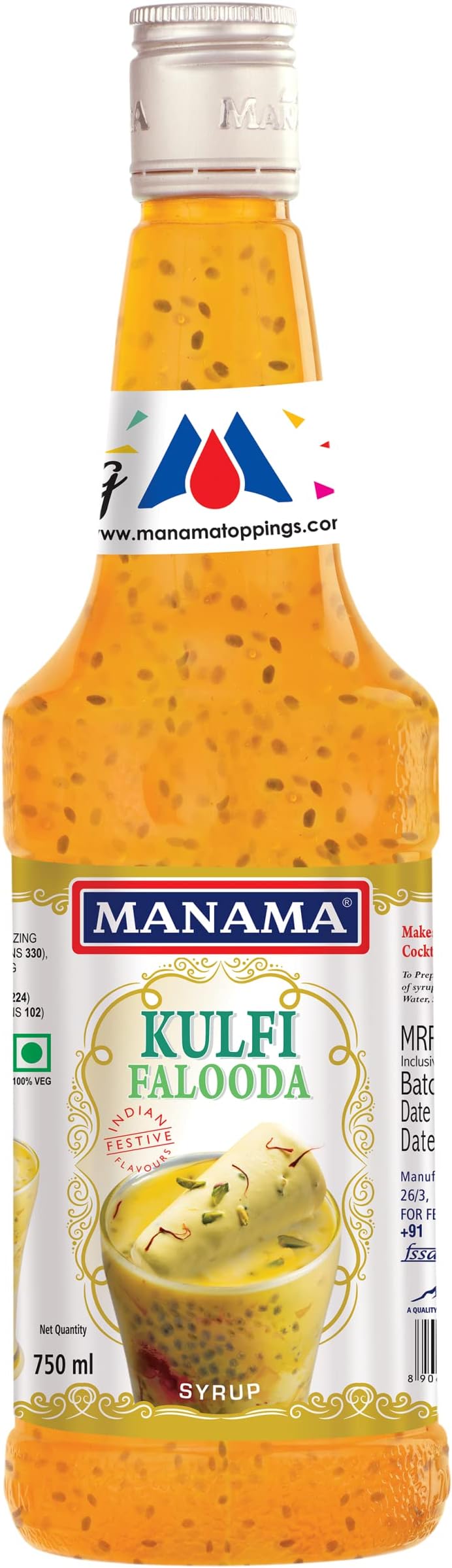 Kulfi Falooda Syrup | Mixer for Mocktails, Cocktails, Drinks, Juices, Beverages | Non Alcoholic Mix 750ML Bottle