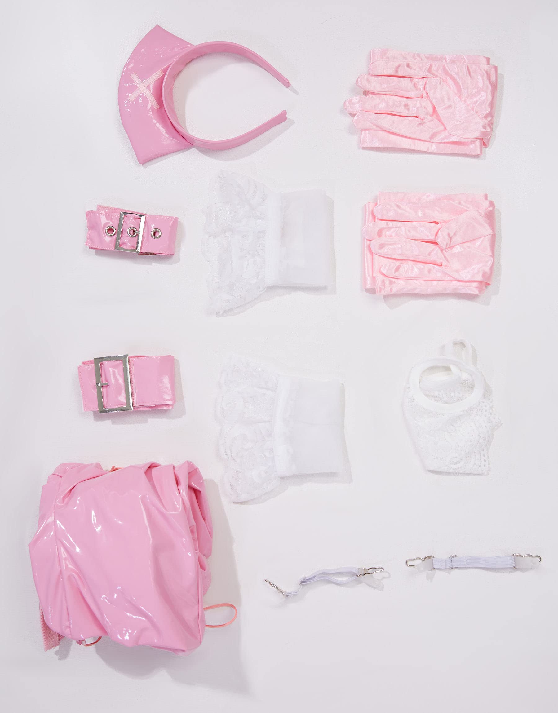 MEOWCOS Women's Nurse Costume Lingerie Dress Cutout Dress and Gloves with Hat and Thigh Socks: Pink Small