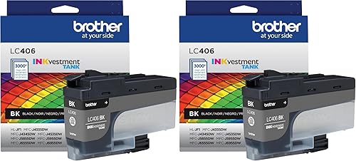 Brother Cartucho de tinta original LC406BK de rendimiento estándar, color negro INKvestment (2 unidades)