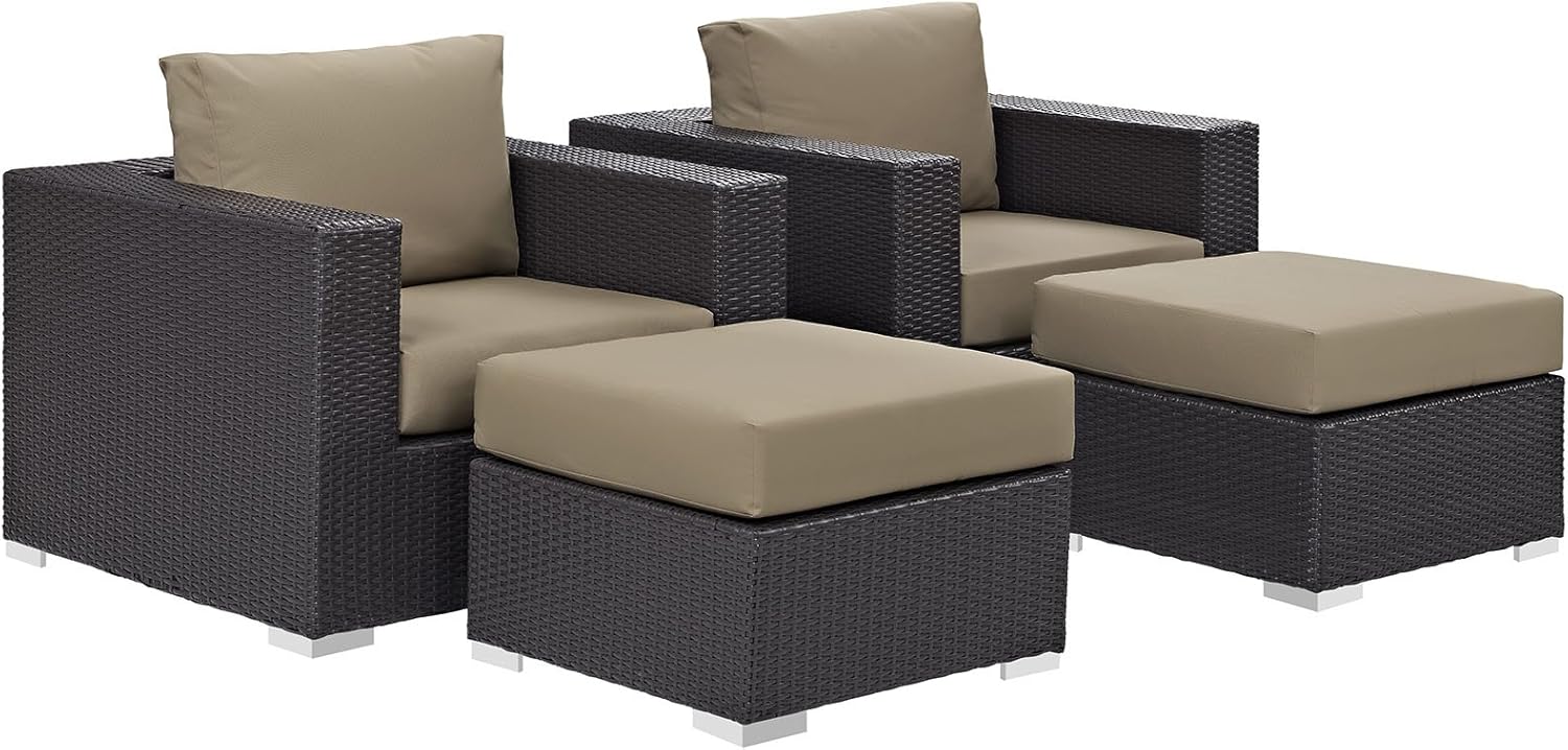 Modway Convene Wicker Rattan 4-Piece Outdoor Patio Furniture Set in Espresso Mocha