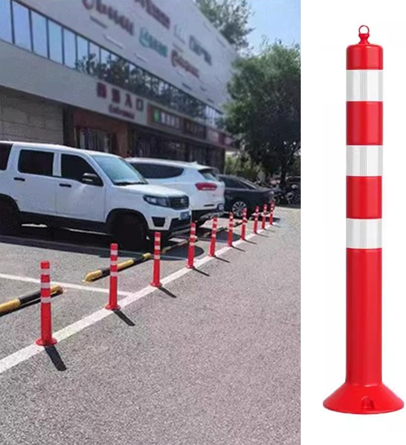 Traffic Safety Cones, Flexible Plastic PU Construction Parking Delineator Post with Chain Hook Street Stanchion for Busy Street, Garage, School