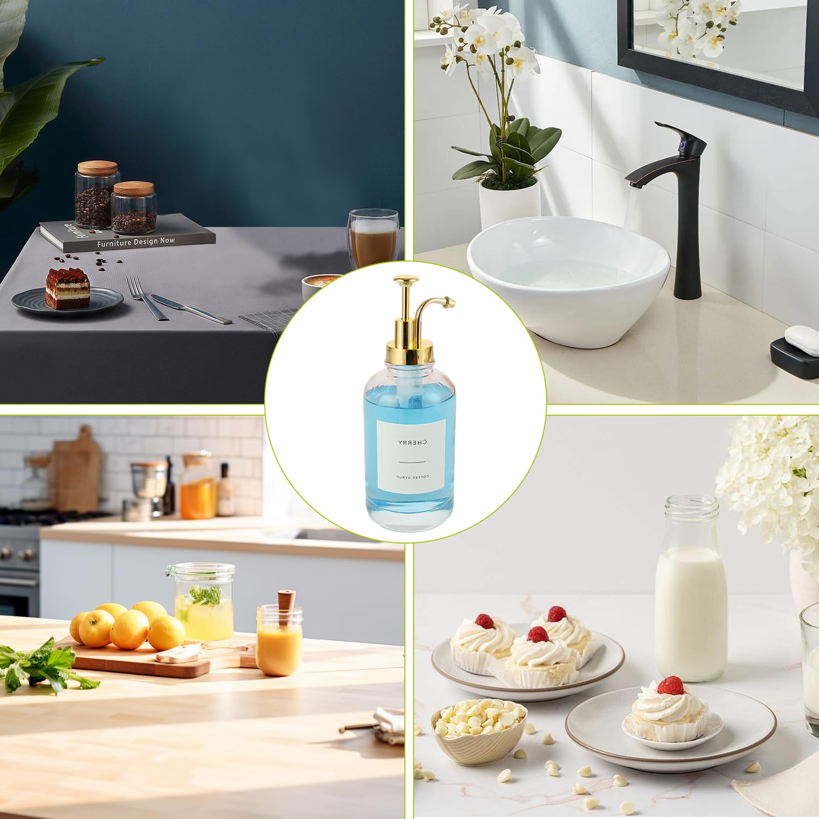 DAJAVE Lot de 2 distributeurs de sirop de café de 500 ml avec étiquettes et entonnoir, distributeur de sirop de café, bouteilles en verre pour organiser l'huile, le vinaigre, le savon, les liquides