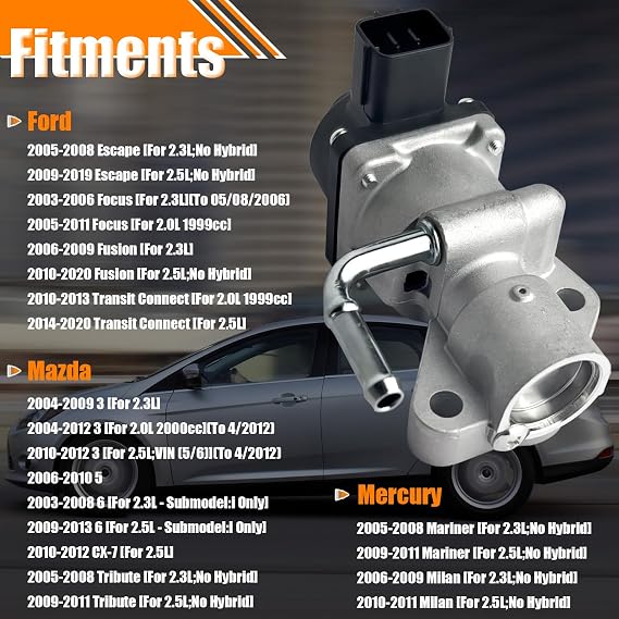 EGR Valve EGV1025 Replacement for Ford Escape Focus Fusion Transit Connect, for Mazda 3 5 6 CX-7 Tribute, for Mercury Mariner Milan, EGR Valve Exhaust Gas Recirculation Valves Replace OE# 1S7Z9D475A