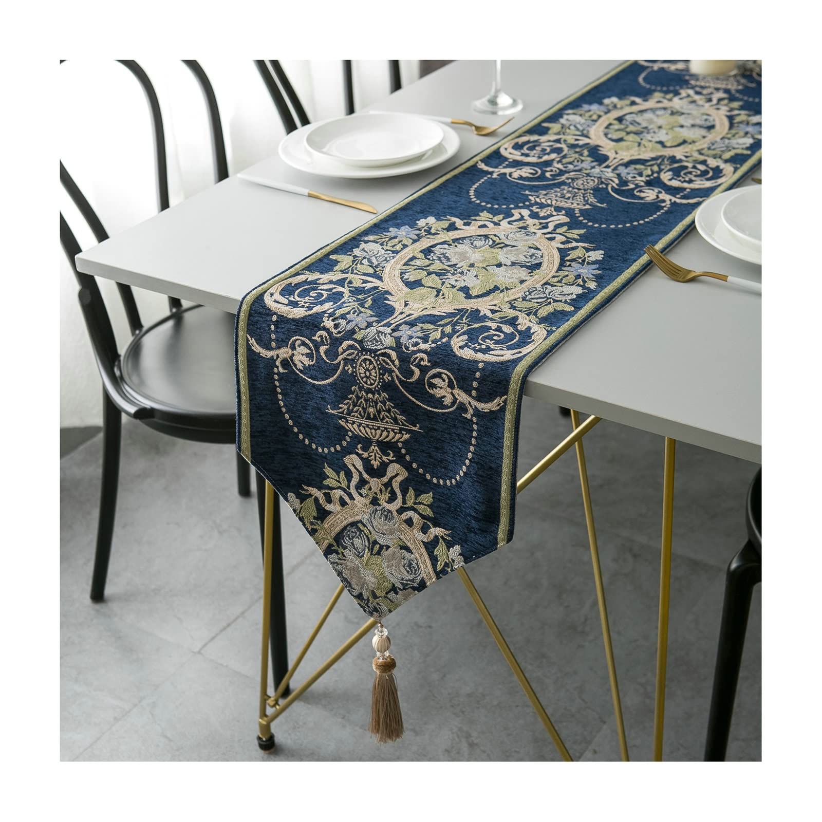 Chemin de table fleurs rétro lavable pour protéger une table longue - 8