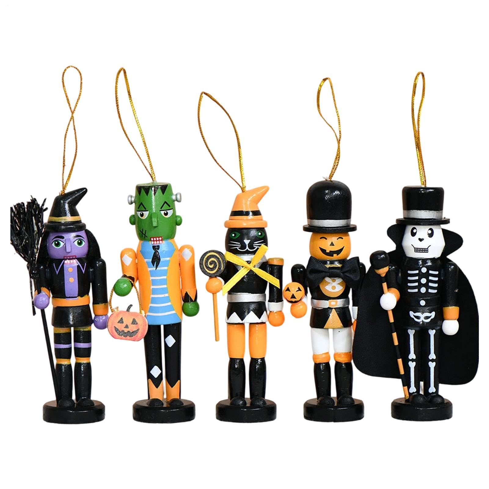 Casse-noisettes d'Halloween peints à la main - Lot de 5 pour déco de fête réussie