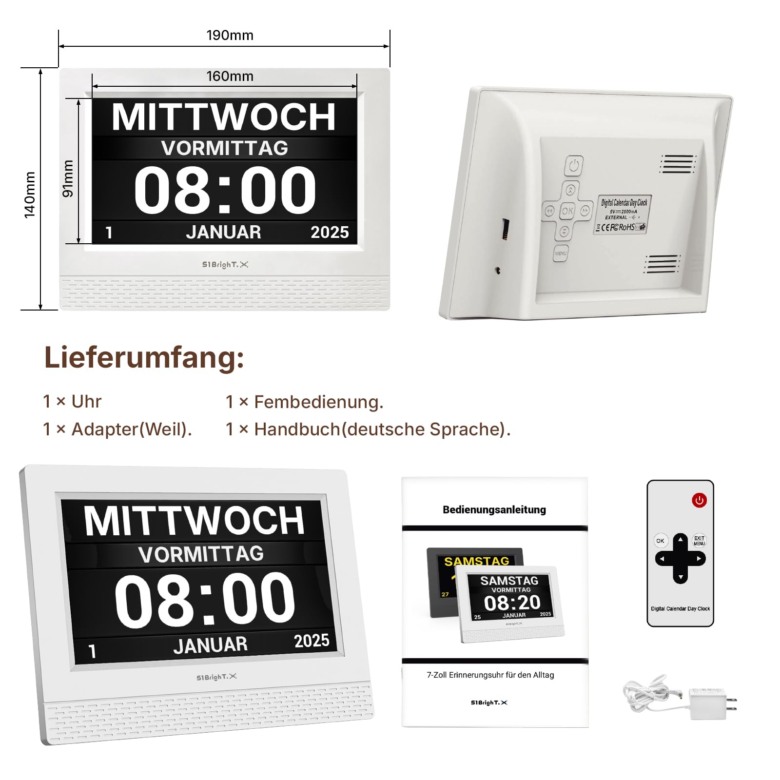 7 Zoll Digitale Kalenderuhr für Senioren mit Sprachansage