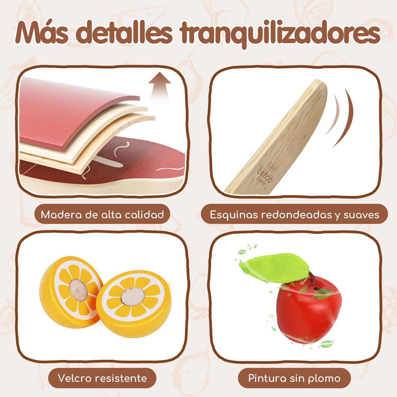 Lehoo Castle Juguetes de Madera, Comida Juguete, Comida Juguete Cocinita con Cuatro Cestas de Tela, Accesorios Cocina Juguetes, Utensilios Cocina Juguete para Niñas 3 4 5 6 7 Años