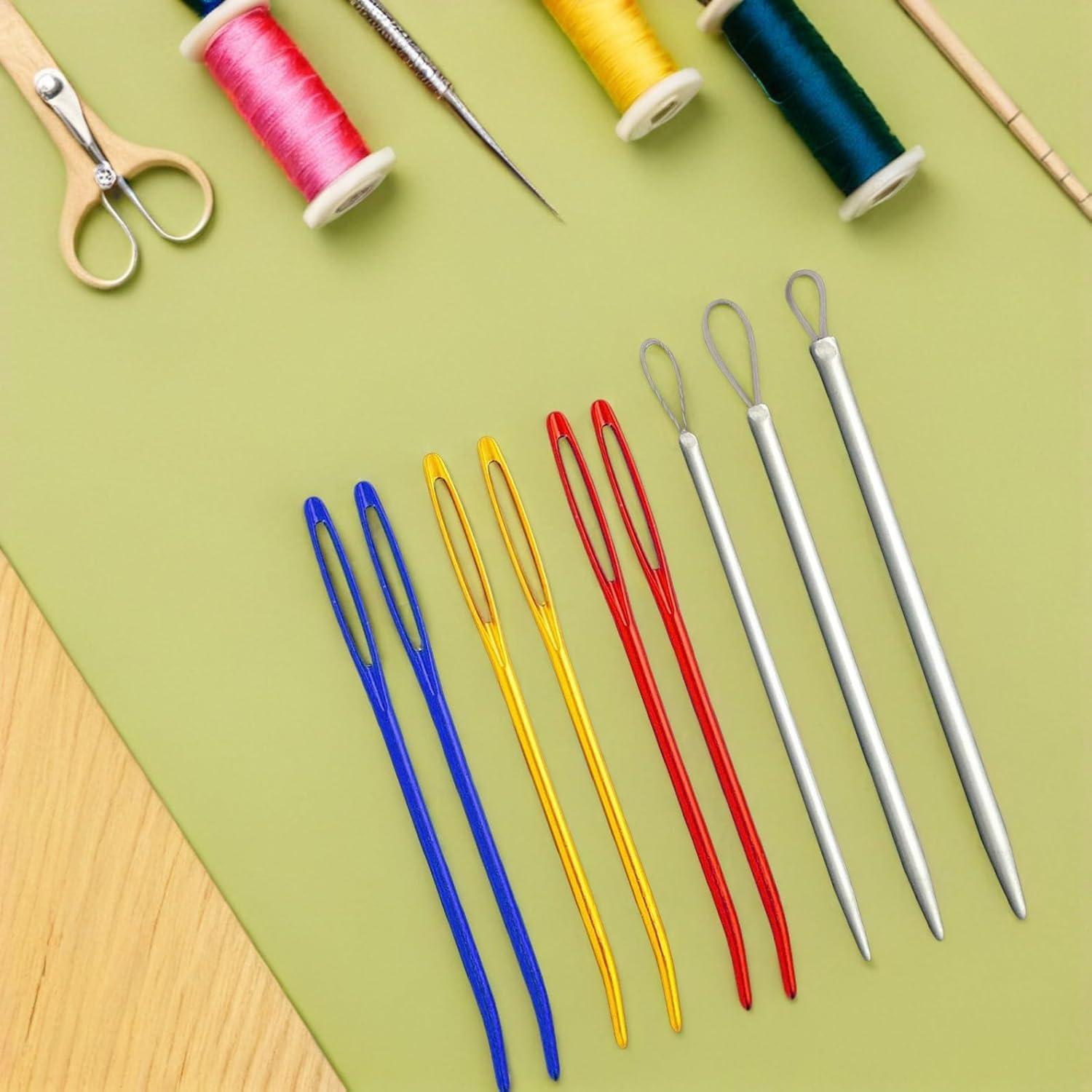 Beatifufu 9pcs Tapestry Needles for Sewing Cross Stitch Set Large-Eye Aluminum Bent Tip Wool Needles Easy to Thread