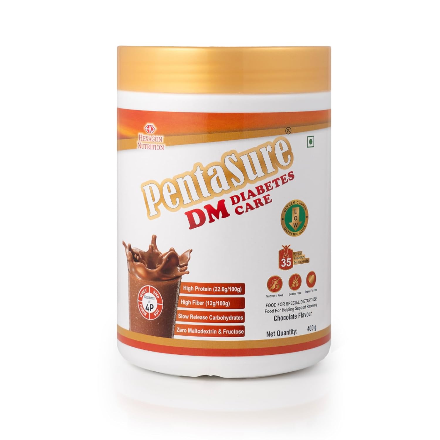 PentaSure DM – Diabetes Care Chocolate Flavour Nutrition Drink to help manage Blood Sugar levels| 400 gm | 4 Proteins| High Fiber & Zero Maltodextrin (400 gm, Chocolate)