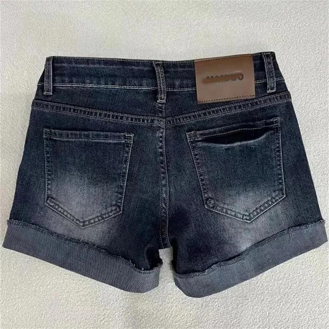 Women's Summer Low Rise Distressed Roll Up Hem Retro Denim Shorts