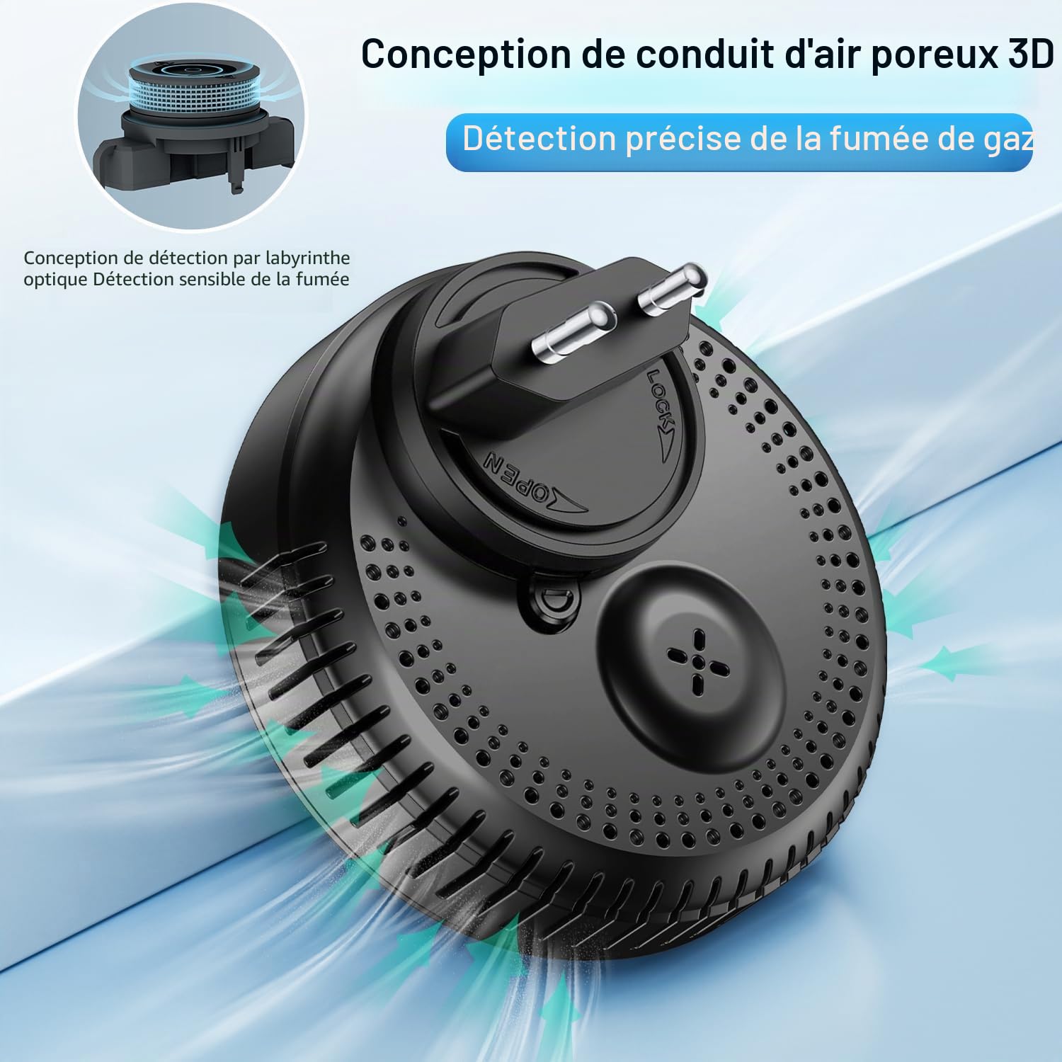 5IN1 Détecteur de fumée et de monoxyde de Carbone à Broche et Combinaison de gaz Naturel Combustible, Batterie de Secours, Capteur de température et d'humidité pour la Maison hôtel RV HD13 (2, Black)