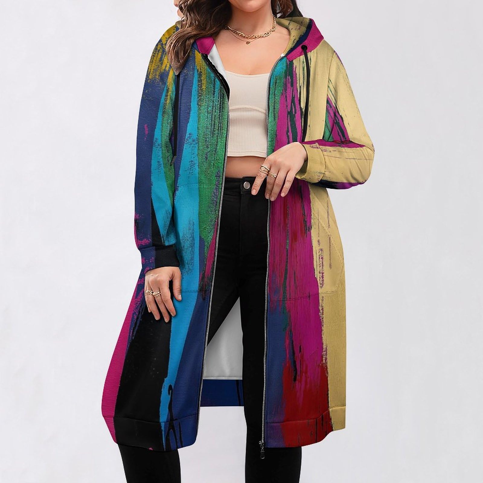 Felpa Donna con Zip Felpe Sportiva con Tasche E Cappuccio Texture Lineare Morbida Invernale Giacca Regolabile Confortevole per Uso Quotidiano Casual
