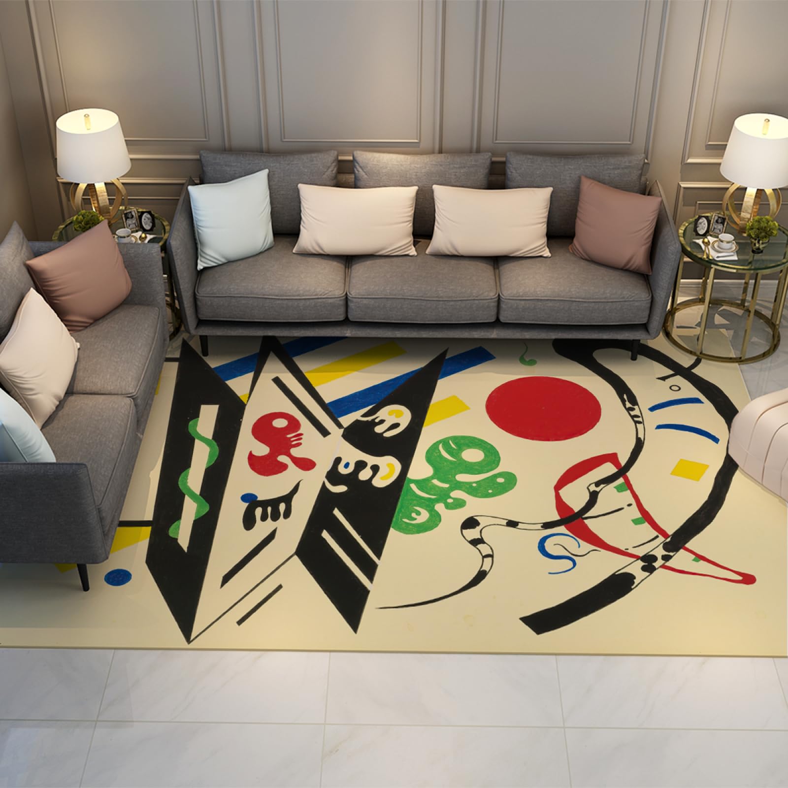Tapis lavable pour chambre d'enfants style Kandinsky 60x90cm doux et antidérapant pour le salon
