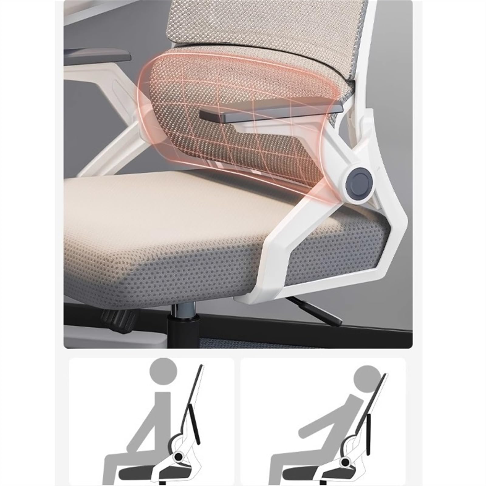 Krzesło biurowe Krzesło biurowe z ergonomicznym podparciem lędźwiowym, zagłówkiem i podłokietnikiem, krzesło biurowe do domowego biura Wygodny fotel komputerowy(Grijs)