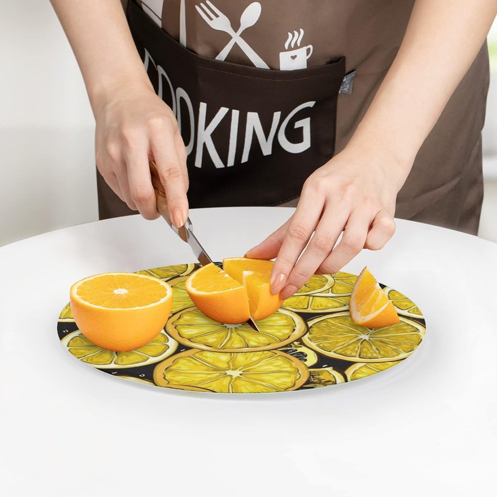 Tagliere rotondo per carta da parati a fette di limone, facile da pulire, taglieri per cucina di grandi dimensioni 7,9, taglieri essenziali per la cucina, comodo per carne e verdure