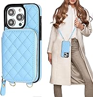 Vista 16 de Bocasal Funda tipo cartera cruzada para iPhone 14 Pro, funda de piel sintética con cremallera y bloqueo RFID, cartera tipo bolso con tapa, soporte